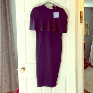 Tight navy high neck pencil dress